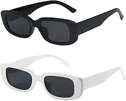 Kit 2 Óculos de Sol Feminino, Estilo Retro Preto e Branco, Ideal para Dia a Dia, Praia e Rotina Urbana