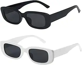 Kit 2 Óculos de Sol Feminino, Estilo Retro Preto e Branco, Ideal para Dia a Dia, Praia e Rotina Urbana