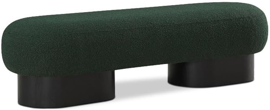 Pemberly Row Modern Green Boucle Fabric Bench, 60.5" W x 18" D x 16" H, Black Finish, Art Deco Design, Upholstered Seat, Vintage-Inspired Elegant Living Room or Entryway Furniture
