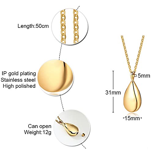 Jude Jewelers Stainless Steel Wate Drop Tear Shaped Memorial Keepsake Cremation Ash Urn Pendant Necklace (Gold) by JUDE - Used condition - Image 2