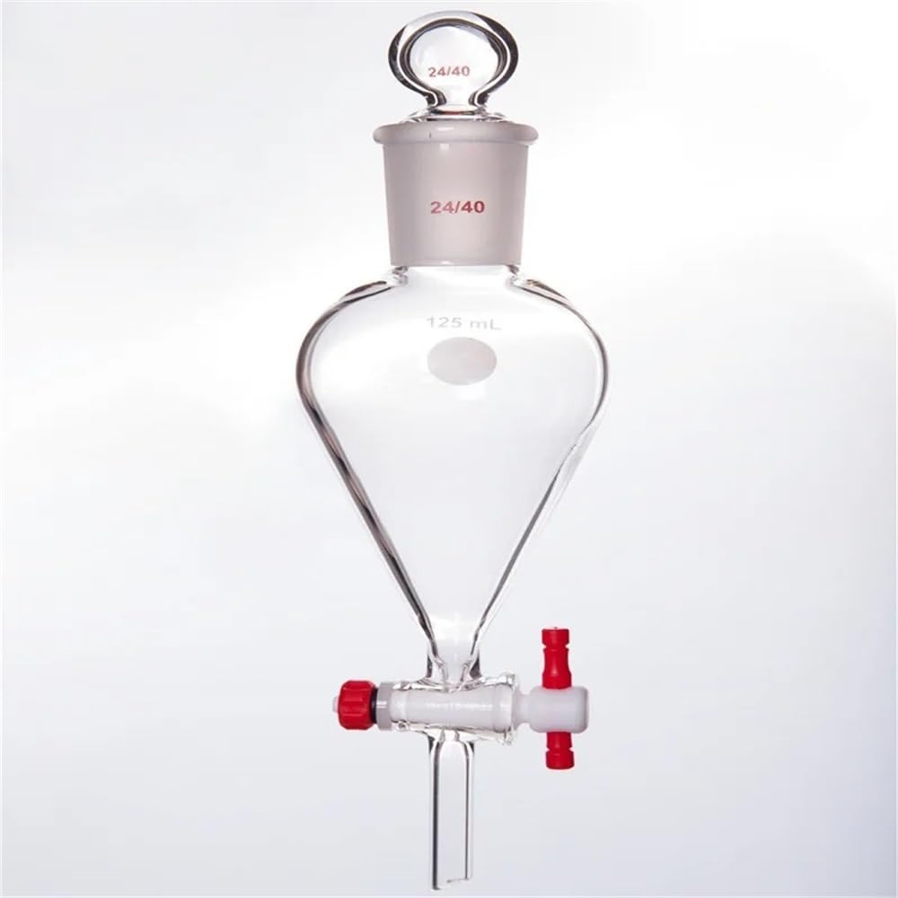 Narzędzia laboratoryjne i sprzęt Lejek separujący 10 ml-125 ml Górny przegub Dolna gałąź Rura szklana górna pokrywa 2 mm Otwór zaworu PTFE F47(125mL-F474125A)