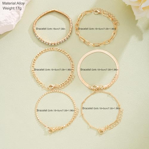 Image of Shining Diva Fashion Gold Plated Bracelet Set for Women & Girls | Set of 6 Trendy Chain Bracelets | Adjustable Layered Bracelet Combo for Daily Wear, Party, Office & Gifting