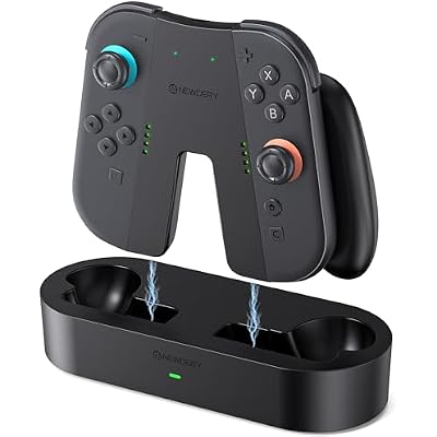 NEWDERY Charging Grip & Charging Dock for Switch 2, Magnetic Grip Controller Compatible with Switch 2 Joycons, Play While Charging with LED Indicator-Black