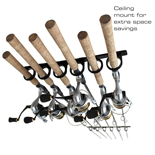 Rush Creek Creations Amazon Exclusive 6 Rod Fishing Holder - Horizontal Wall Or Ceiling Mounted Rod Storage, Black #TOP4