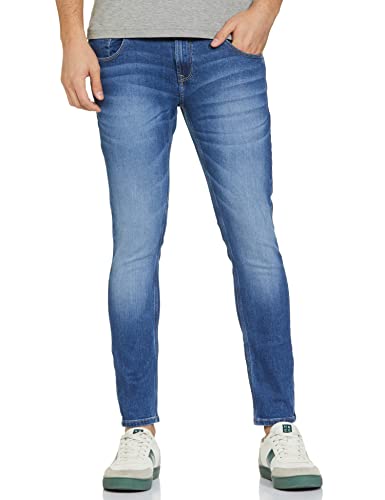 Image of Spykar Men's Solid Slim Fit Jeans (Size: 30)-ECKN-01BB-055-Mid Blue