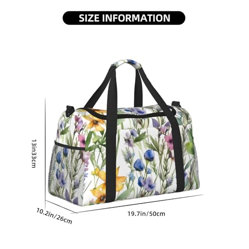 Watercolors of Herbs Flowers Print Daily essentials Large Capacity Hand Carry Bag for Weekend Getaways style Bags4