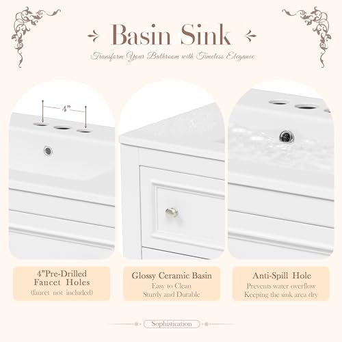 36\'\' Bathroom Vanity with Single Sink, Freestanding Sink Cabinet with 4 Drawers and Open Shelf, Solid Wood Frame Bathroom Storage Cabinet - Thumbnail 5