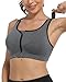 Newlashua Women's High Support Push Up Zip Front Close Padded Sports Bra XL Grey