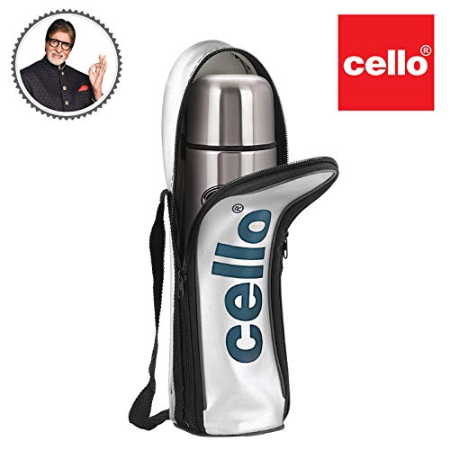 Image of Cello Swift Stainless Steel Double Walled Flask, Hot and Cold, 1000ml, 1pc, Silver & Cello Flip Style Stainless Steel Bottle with Thermal Jacket (1000ml, Silver)