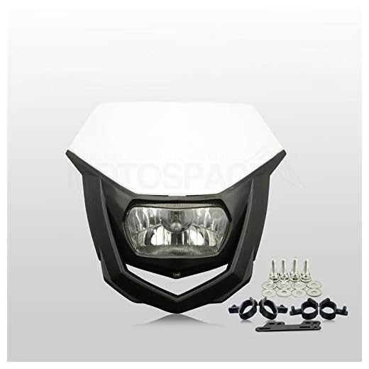 Motorcykel 5Colors Universal 12V H4 strålkastare Fairing Dirt Bike Head Light Mask för CRF X YZF X WRF KXF KLX RMZ DRZ (Color : White Headlight)