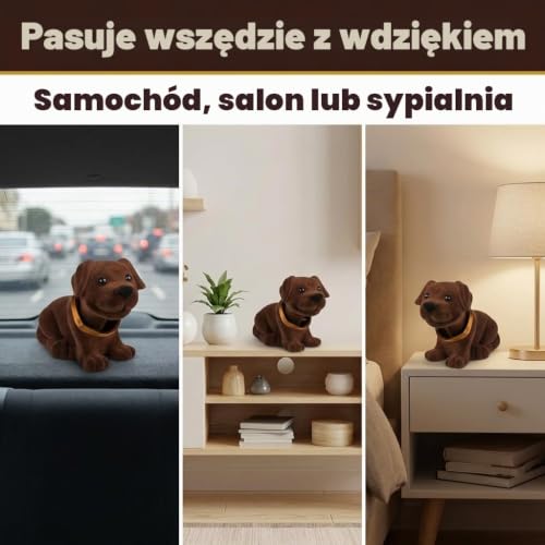 MIJOMA Poruszający się pies ciemnobrązowy – jamnik do półki na kapelusze – 20 x 13 cm, miękka flokowana figurka z tworzywa sztucznego o wiernych oczach – idealna dekoracja samochodu – upominek na