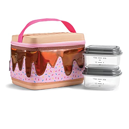 Fit + Fresh Novelty Insulated Lunch Bag with Two Food Containers, Reusable Kids Lunch Box, Soft Cooler Bag, Perfect for School, Picnics & More, Waffle-Ice Cream, Pink
