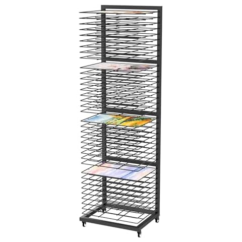 BERPET Art Drying Rack with Lockable Wheels, Painting Drying with 36 Removable Shelves, Canvas Rack Art Storage for Classrooms, Art Clubs, Art Studio, 13 3/4" D x 17 1/2" W x 55 1/2" H - Black(New) Cover