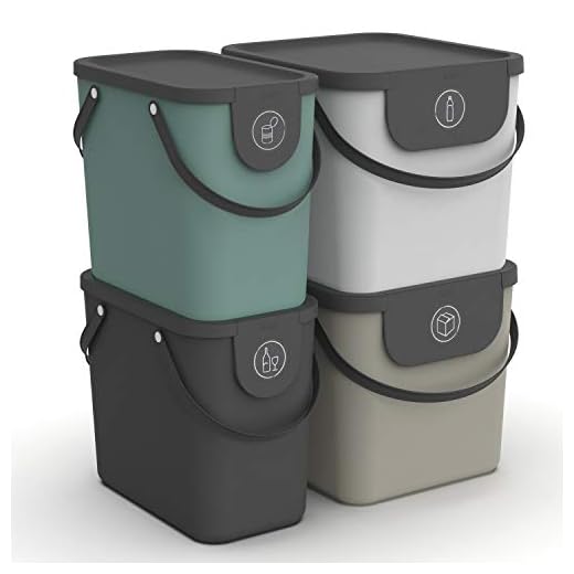 Rotho Albula 4er-Set Mültrennungssystem 2x25l + 2x40l für die Küche, Kunststoff (PP) BPA-frei, mehrfarbig, 2x25l + 2x40l (43.5 x 36.5 x 47.6 cm), Bunt