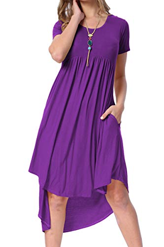 levaca Womens Summer Beach Flowy Short Sleeve Casual T Shirt Midi Dress Purple S