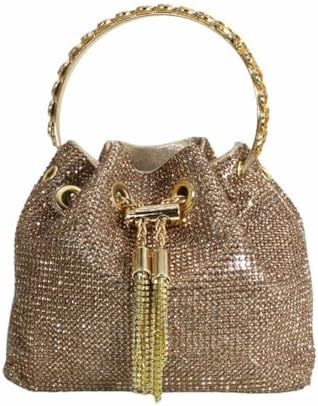 DJBM Ladies Full Diamonds Bucket Handbag Rhinestone Evening Bag Bling Clutch Purse for Women Party Prom Cocktail Wedding