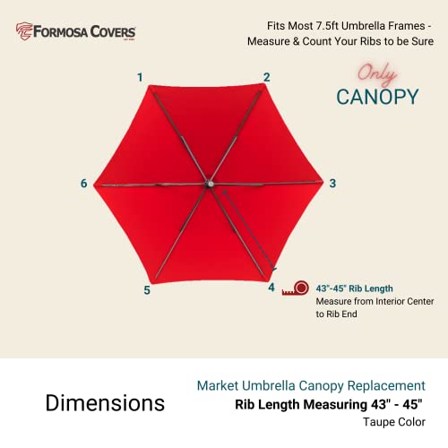 Formosa Covers 7.5 Ft Market Patio Umbrella Canopy - 6 Ribs Canopy Replacement - 300D Uv Protective And Water Resistant Patio Canopy - Premium Quality Replacement Canopy Cover (Canopy Only) (Red) #TOP1