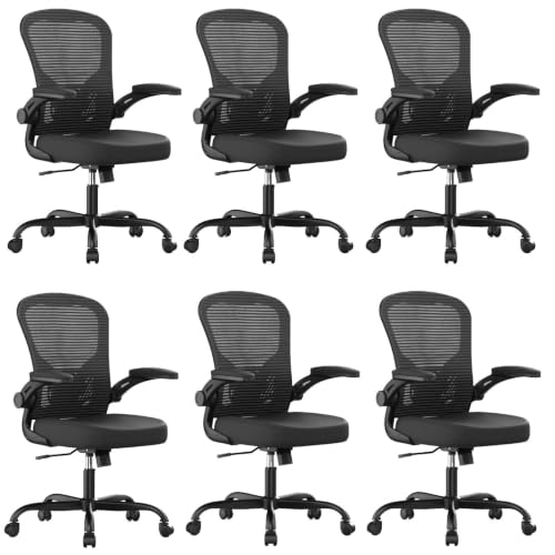Image of Office Chair, Ergonomic Desk Chairs 330LBS Capacity High Back Mesh Computer Chair with Flip-up Armrests, Comfy Work Chair with Adjustable Lumbar Support(Pack of 6)