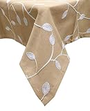 Molaxhome Table Cloths Rectangle Grey Cotton 55x86'',Leaf Embroidered Dust-Proof Tablecloths for Kit