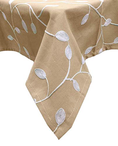 Molaxhome Table Cloths Rectangle Grey Cotton 55X86'',Leaf Embroidered Dust-Proof Tablecloths For Kitchen Dinning Table (53Wx86L, Beige) #TOP27