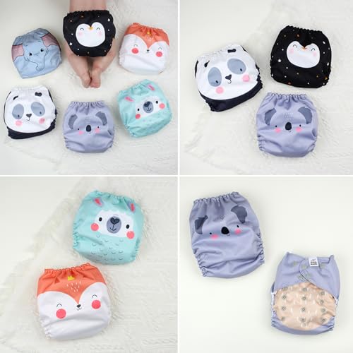 Mama Koala 3.0 Pocket Cloth Diapers for Babies with AWJ Lining, 6 Pack with 6 5-Layer Natural Cloth Diaper Inserts - Reusable and Washable Pocket Diapers(A-Love Animals) by Mama Koala - Image 3