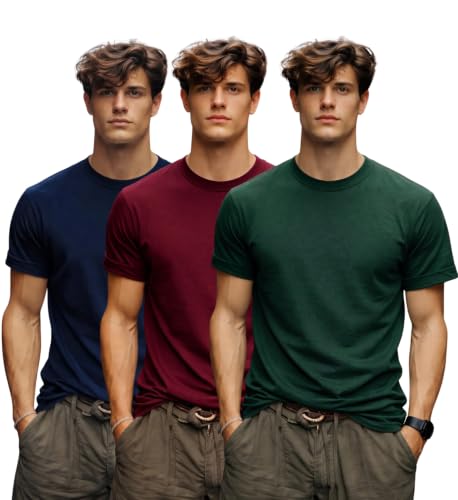 Image of INKKR Men's Solid Round Neck Half Sleeve Classic Cotton Bio-wash T-Shirt Combo | Crew Neck Cotton Tshirt for Men Combo