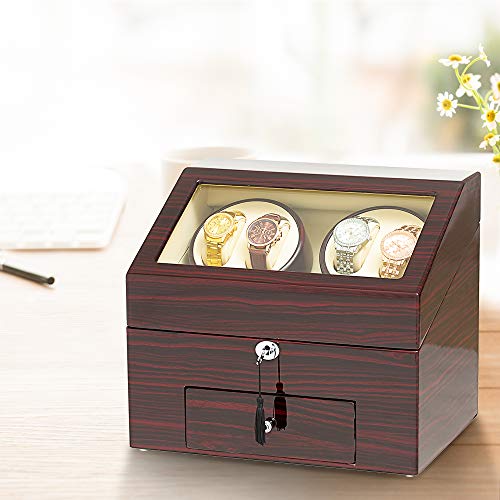 JQUEEN Automatic Wood Watch Winder Display Box 4+9 Storages