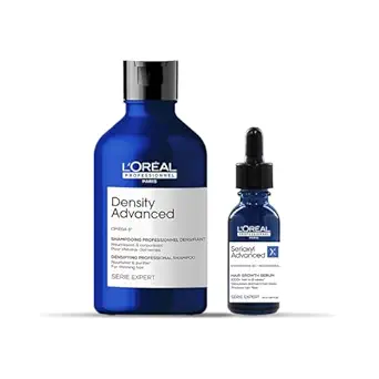 L'Oreal Professionnel Density Advanced Shampoo (With Omega-6 complex) & Serioxyl Advanced Leave-In Serum (With 5% Stemoxydine) | Hair Growth Combo | Renews density and increases volume