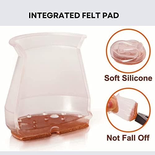 24PCS Silicone Chair Leg Protectors | Transparent Silicone Chair Leg Caps with Felt Pads for Hardwood Tile Floors | Table feet Covers | Protecting Floors from Scratches