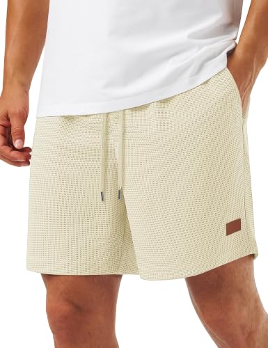 Image of TACVASEN Mens Shorts Casual Waffle Sports Running Gym Training Sweat Shorts Elastic Waist Drawstring Summer Beach Jogging Short, White, M