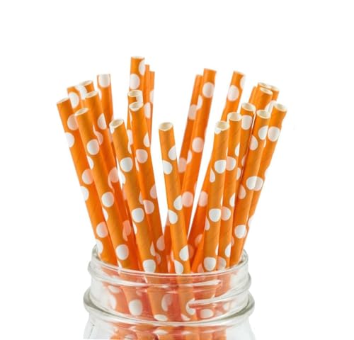 LUMOUS ROLA Paper Straws, Drinking Straws Assorted Bio Degradable Drinking Paper Straws Wedding Party, Party Straws, Restaurant, Juice Drinking Straws (25X Light Orange with Dots)