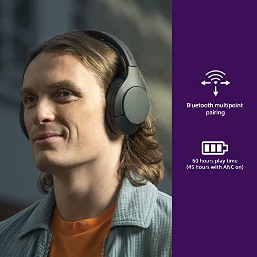 Philips Audio TAH8506BK Over-Ear Wireless Active Noise Cancelling Pro Headphones | Offer Bluetooth 2 Device Multipoint Connectivity | Slim & Flat Folding Design | Deep Bass | 60 Hours Playtime