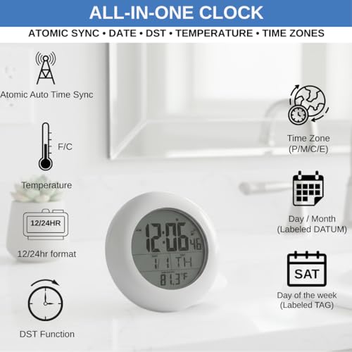 Ken-Tech Shower Clock for Bathroom and Kitchen - Large Digital Display Shows Time, Date, Day of The Week and Temperature. Large Suction Cups, Hanging Hole, and Kick Stand - Atomic Clock by Ken-Tech - Image 7