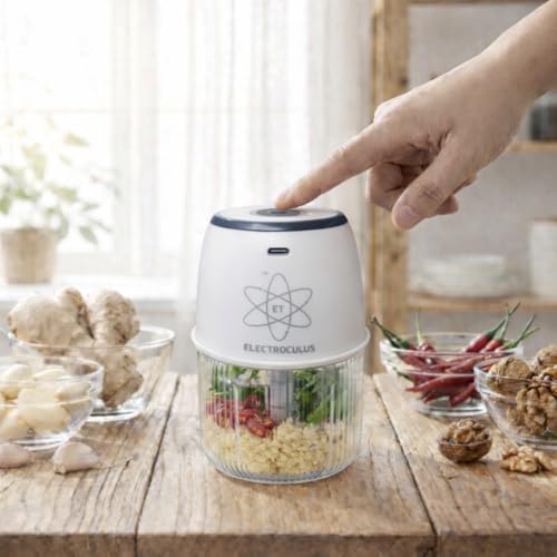 Image of Rechargeable mini electric chopper for kitchen,360 ml, Food Grade Bowl, Stainless Steel Blades, One Touch operation, Mincing Garlic, Ginger, Onion, Vegetable,Nuts(color-SMOKE WHITE)