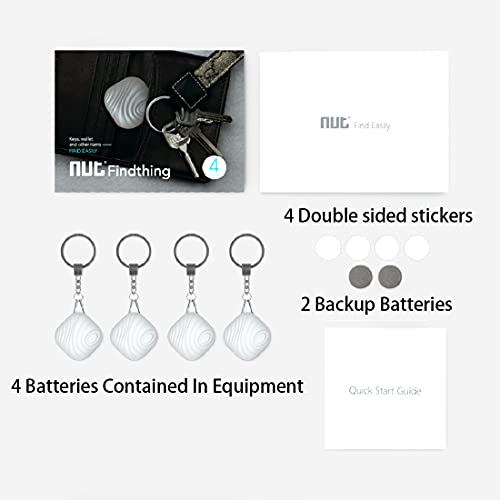 Nutale Key Finder, Bluetooth Tracker Item Locator with Key Chain for Keys Pet Wallets or Backpacks and Tablets, Batteries Include (White, 4 Pack)