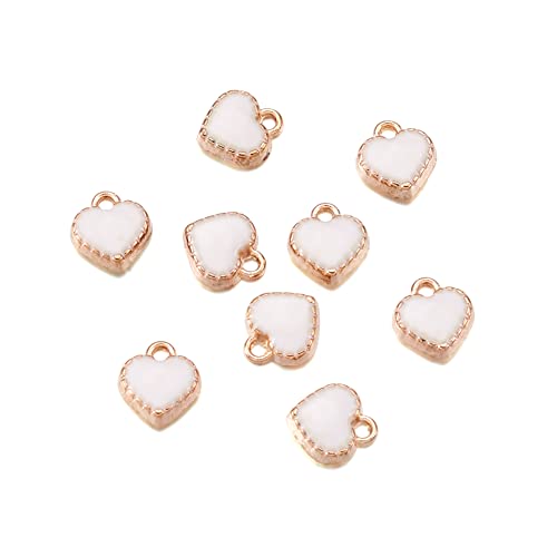 Cheriswelry 100pcs Alloy Mini White Heart Enamel Charms Golden Plated Metal Dangle Pendants for Jewelry Making Bracelets Necklace Earrings Valentines Gifts Accessories