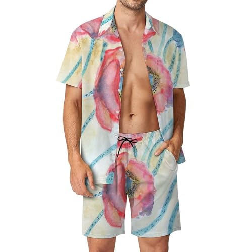 Ensemble d'été pour homme avec motif coquelicots idéal pour la plage
