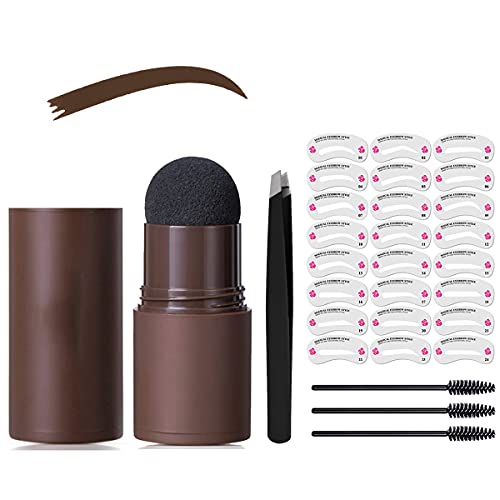 Eyebrow Stamp and Stencil Kit, One Step Eyebrow Stamp Shaping Kit with Eyebrow Slant Tweezer, Long Lasting Waterproof Br