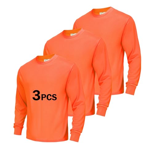 Meiosuns High Visibility Quick Dry Safety Shirt Hi Vis Breathable Mesh with Sun Protection Long Sleeve Elastic Neon Shirts Warehouse Construction Work for Men and Women (3Pcs, Orange, M)