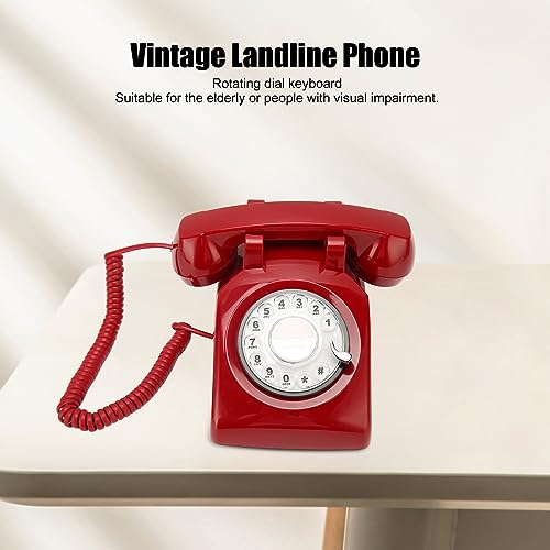 Wählscheibentelefon, Antikes Vintage-Festnetztelefon, mit Mechanischem Klingelton, Anrufbeantworter und Anrufer-ID, für Heimdekoration, Büro, Schreibtisch (Rot)