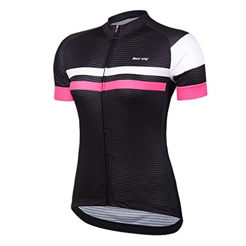 beroy Womens Cycling Jerseys with Short Sleeves,Girls Bike Short Sleeves with Three Pockets(XL Black)