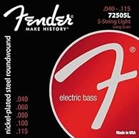 String Gauge 72505L: .040, .060, .080, .100, .115 Suitable for 5 string Electric Basses Only. Fender 7250 nickel-plated steel strings combine the high output and dynamic sound of steel with the smooth feel of nickel. These roundwound strings are brig...