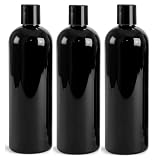 MountainLeaf 3 Pack 16 oz Plastic Empty Bottles with Black Press Disc Caps for Shampoo, Lotion, Hand Sanitizer, Dish Soap Etc., Refillable, BPA Free, Made in U.S.A (Black bottle)
