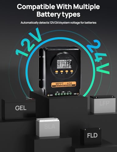 ECO-WORTHY MPPT Solar Charge Controller 40A with Bluetooth, 12V/24V Auto, LCD Display, Compatible with LiFePO4 Gel SLA Battery, Lithium Battery Activation for RV Off-Grid Solar System - Thumbnail 5