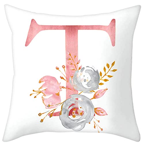 Eanpet Throw Pillow Covers Alphabet Decorative Pillow Cases ABC Letter Flowers Cushion Covers 18 x 18 Inch Square Pillow Protectors for Sofa Couch Bedroom Car Chair Home Decor (T)