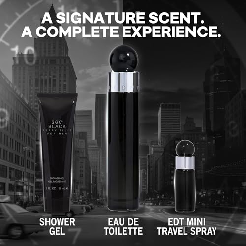 Perry Ellis Perry Ellis 360 Black Gift Set - 3.4 oz Eau de Toilette Spray .25 oz Mini Edt Travel Spray 3 oz Shower Gel for Men