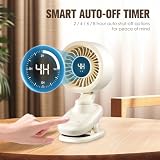 TRILINK Wentylator zaciskowy – mini wentylator biurkowy USB z akumulatorem, oscylacja, timer, bezstopniowa regulacja prędkości, bardzo cichy – małe przenośne wentylatory stołowe