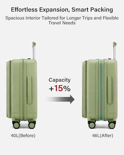 Image of Hanke Hardside Expandable Carry On Luggage, 20 Inch Top Opening Trunk Luggages with Spinner Wheels, All-PC Hard Shell Carry-On Suitcase, Lightweight & TSA Airline Approved (Bamboo Green, 46L)