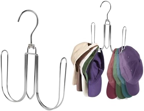 2 Pack Hat Hanger for Closet, Collapsible Metal Hat Organizer for Baseball Caps, Racks with 4 Big Hooks, 360° Rotation Space Saving Hangers, Better Organizer&Display for Tie, Scarves