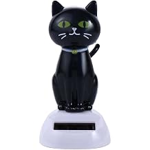Solar Powered Dancing Black Cat Figure Shaking Head Cat Bobble Head Doll Solar Doll Figurine Car Decoration Car Interior Display Ornament Desktop Decor